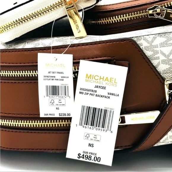 Michael Kors Medium Jaycee Zip Packet Backpack & Large Flat MF Phone Case Wallet